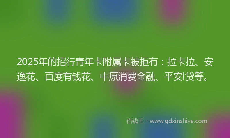 2025年的招行青年卡附属卡被拒有：拉卡拉、安逸花、百度有钱花、中原消费金融、平安i贷等。