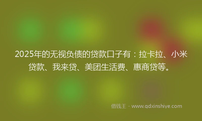 2025年的无视负债的贷款口子有：拉卡拉、小米贷款、我来贷、美团生活费、惠商贷等。