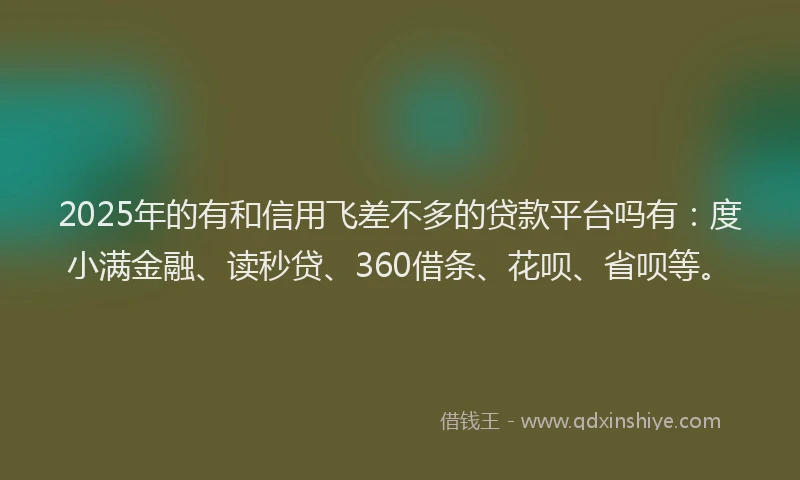 2025年的有和信用飞差不多的贷款平台吗有：度小满金融、读秒贷、360借条、花呗、省呗等。