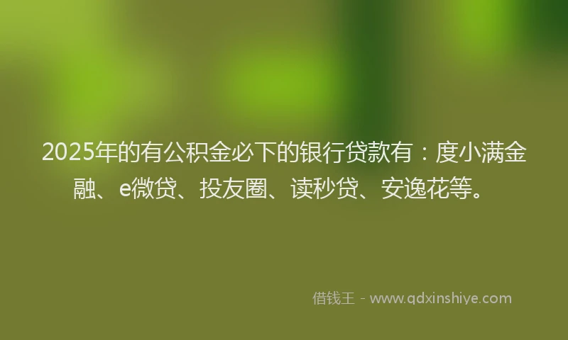 2025年的有公积金必下的银行贷款有：度小满金融、e微贷、投友圈、读秒贷、安逸花等。