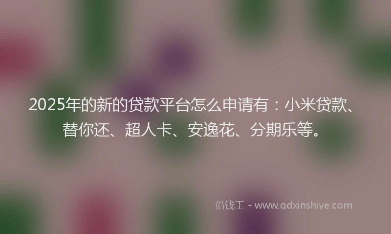 2025年的新的贷款平台怎么申请有：小米贷款、替你还、超人卡、安逸花、分期乐等。
