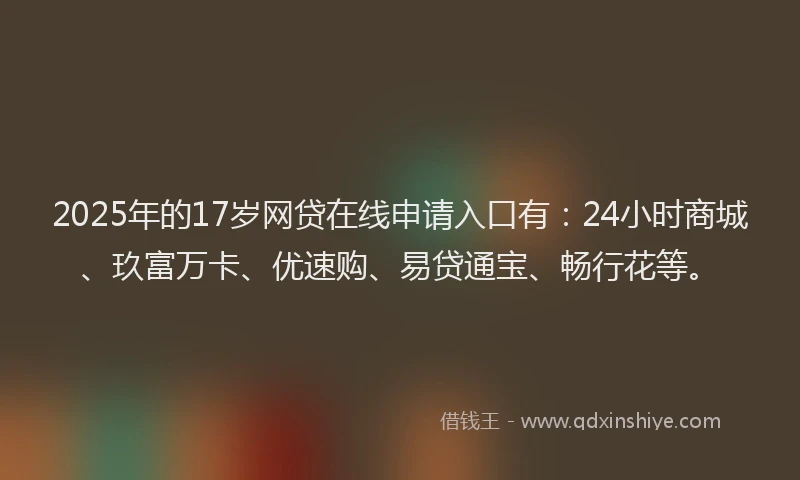 2025年的17岁网贷在线申请入口有：24小时商城、玖富万卡、优速购、易贷通宝、畅行花等。