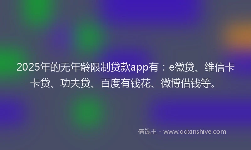 2025年的无年龄限制贷款app有：e微贷、维信卡卡贷、功夫贷、百度有钱花、微博借钱等。