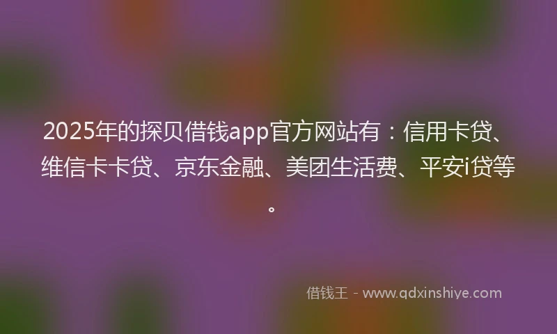 2025年的探贝借钱app官方网站有：信用卡贷、维信卡卡贷、京东金融、美团生活费、平安i贷等。