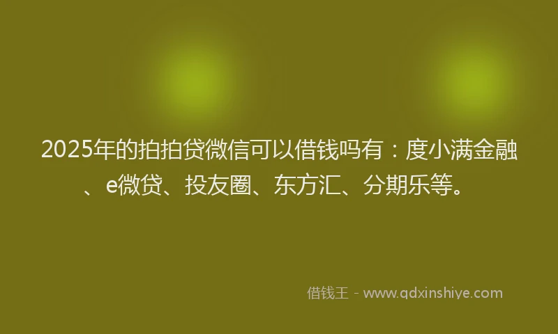 2025年的拍拍贷微信可以借钱吗有:度小满金融、e微贷、投友圈、东方汇、分期乐等。