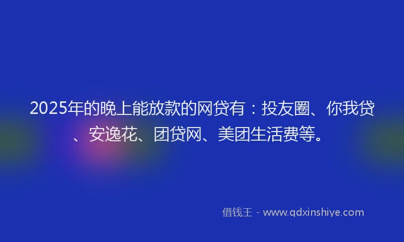 2025年的晚上能放款的网贷有：投友圈、你我贷、安逸花、团贷网、美团生活费等。