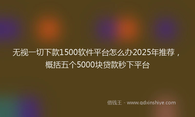 无视一切下款1500软件平台怎么办2025年推荐，概括五个5000块贷款秒下平台