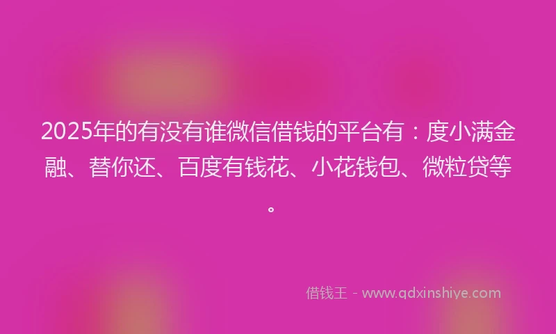 2025年的有没有谁微信借钱的平台有：度小满金融、替你还、百度有钱花、小花钱包、微粒贷等。