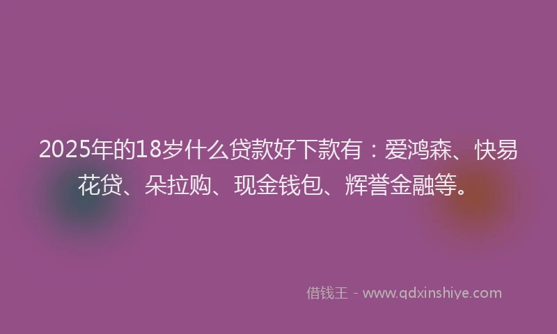 2025年的18岁什么贷款好下款有：爱鸿森、快易花贷、朵拉购、现金钱包、辉誉金融等。