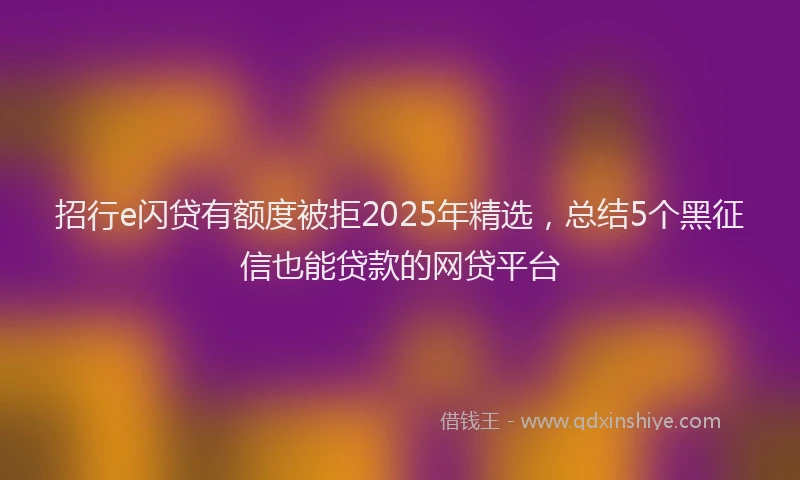 招行e闪贷有额度被拒2025年精选，总结5个黑征信也能贷款的网贷平台