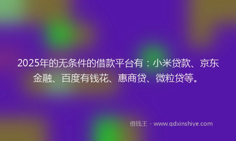 2025年的无条件的借款平台有：小米贷款、京东金融、百度有钱花、惠商贷、微粒贷等。
