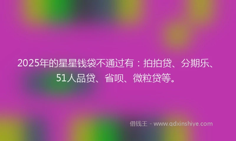 2025年的星星钱袋不通过有：拍拍贷、分期乐、51人品贷、省呗、微粒贷等。