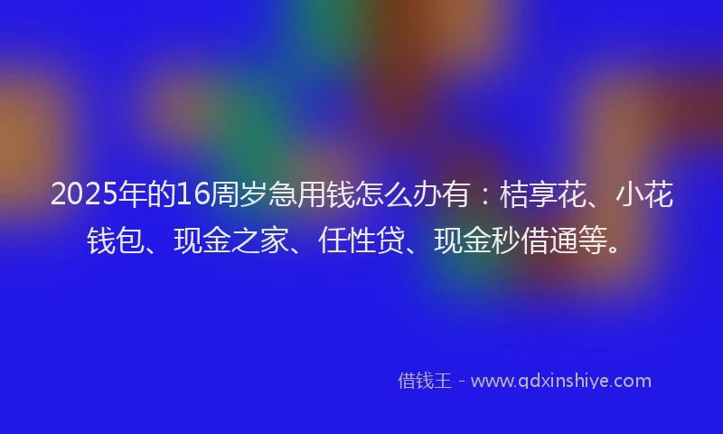 2025年的16周岁急用钱怎么办有：桔享花、小花钱包、现金之家、任性贷、现金秒借通等。