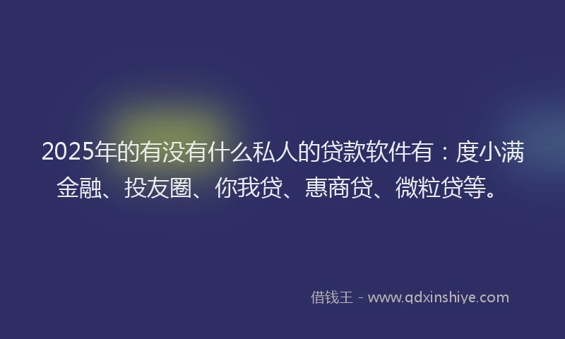 2025年的有没有什么私人的贷款软件有：度小满金融、投友圈、你我贷、惠商贷、微粒贷等。