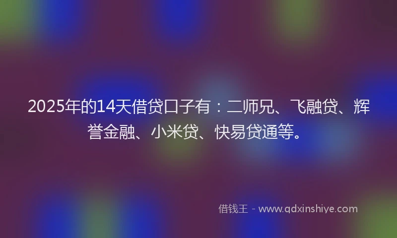 2025年的14天借贷口子有：二师兄、飞融贷、辉誉金融、小米贷、快易贷通等。