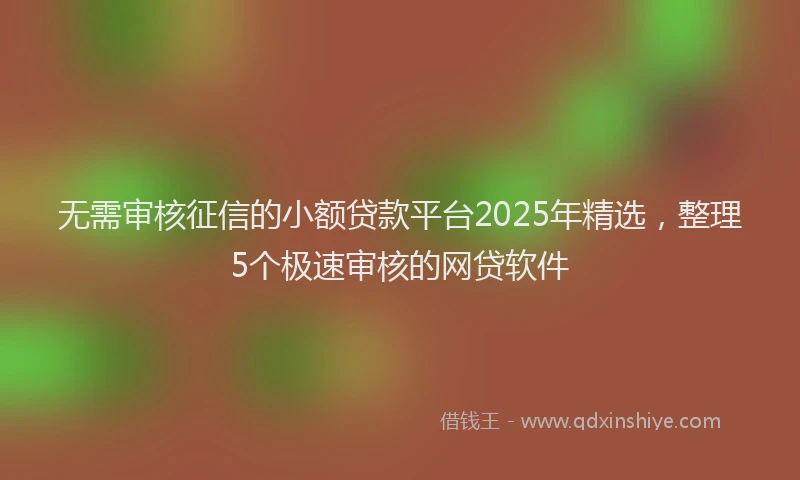 无需审核征信的小额贷款平台2025年精选，整理5个极速审核的网贷软件