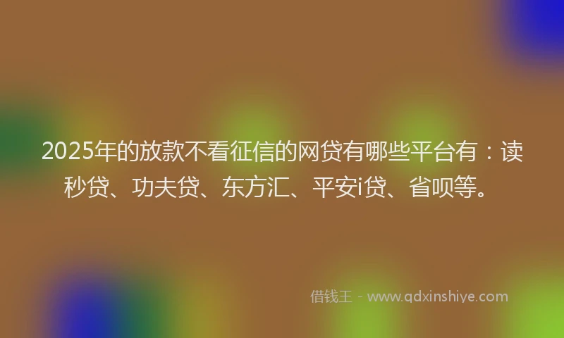 2025年的放款不看征信的网贷有哪些平台有：读秒贷、功夫贷、东方汇、平安i贷、省呗等。