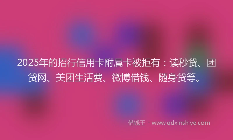 2025年的招行信用卡附属卡被拒有：读秒贷、团贷网、美团生活费、微博借钱、随身贷等。
