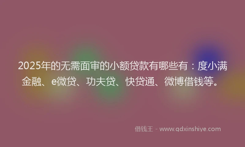 2025年的无需面审的小额贷款有哪些有：度小满金融、e微贷、功夫贷、快贷通、微博借钱等。