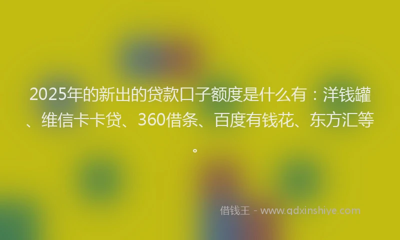 2025年的新出的贷款口子额度是什么有：洋钱罐、维信卡卡贷、360借条、百度有钱花、东方汇等。
