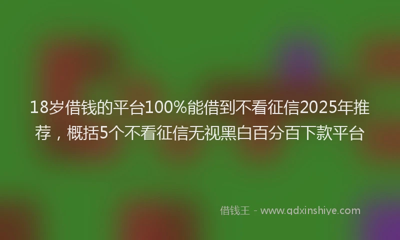 18岁借钱的平台100%能借到不看征信2025年推荐，概括5个不看征信无视黑白百分百下款平台