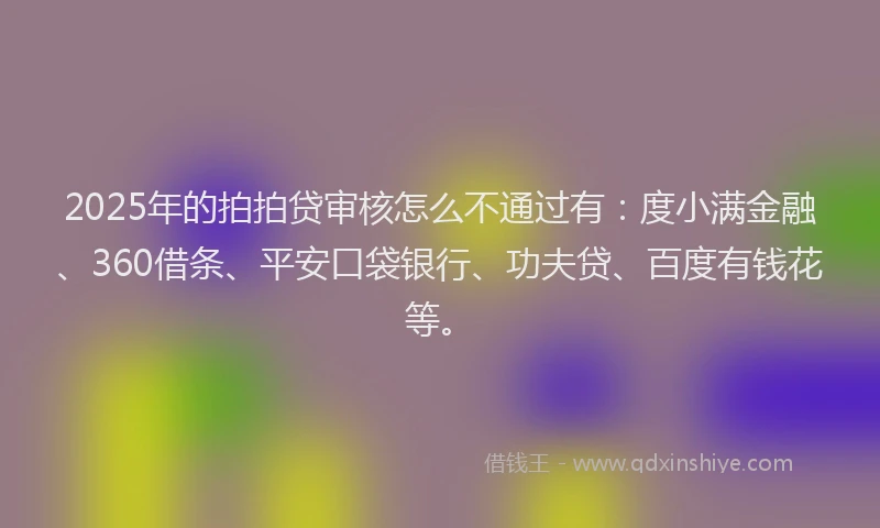 2025年的拍拍贷审核怎么不通过有：度小满金融、360借条、平安口袋银行、功夫贷、百度有钱花等。