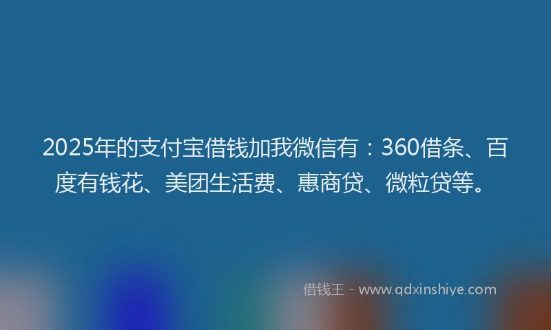 2025年的支付宝借钱加我微信有：360借条、百度有钱花、美团生活费、惠商贷、微粒贷等。