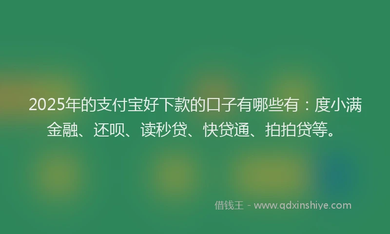 2025年的支付宝好下款的口子有哪些有：度小满金融、还呗、读秒贷、快贷通、拍拍贷等。