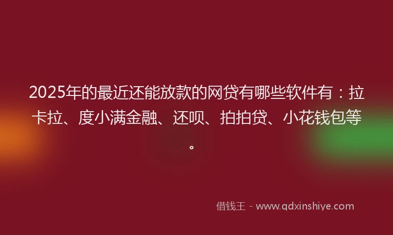 2025年的最近还能放款的网贷有哪些软件有：拉卡拉、度小满金融、还呗、拍拍贷、小花钱包等。