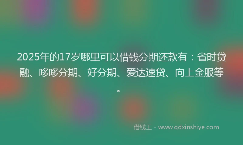 2025年的17岁哪里可以借钱分期还款有：省时贷融、哆哆分期、好分期、爱达速贷、向上金服等。