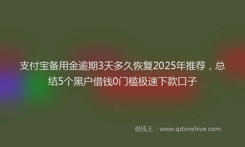 支付宝备用金逾期3天多久恢复2025年推荐，总结5个黑户借钱0门槛极速下款口子