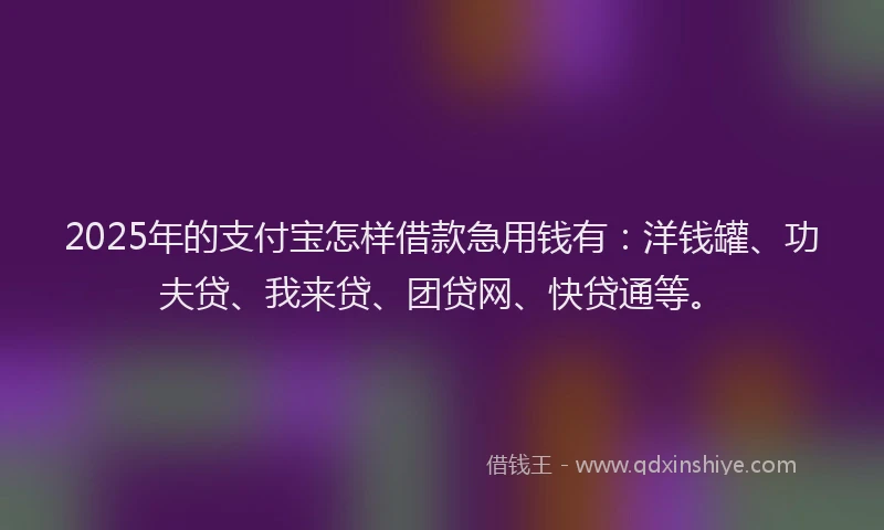 2025年的支付宝怎样借款急用钱有：洋钱罐、功夫贷、我来贷、团贷网、快贷通等。
