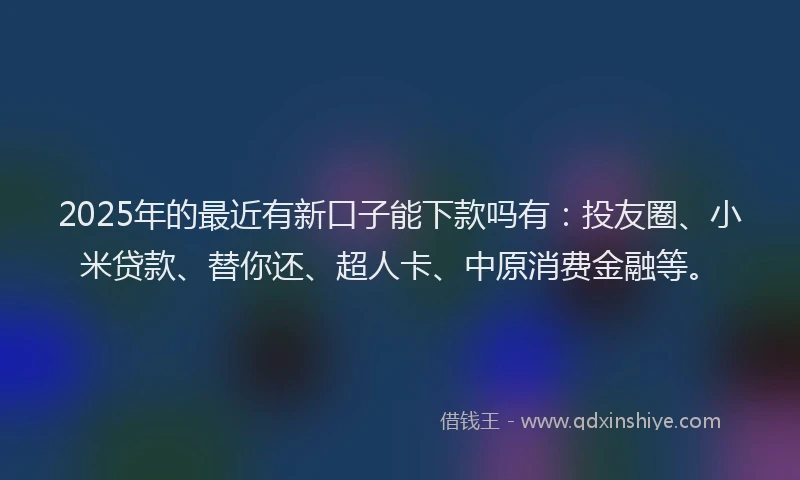 2025年的最近有新口子能下款吗有：投友圈、小米贷款、替你还、超人卡、中原消费金融等。