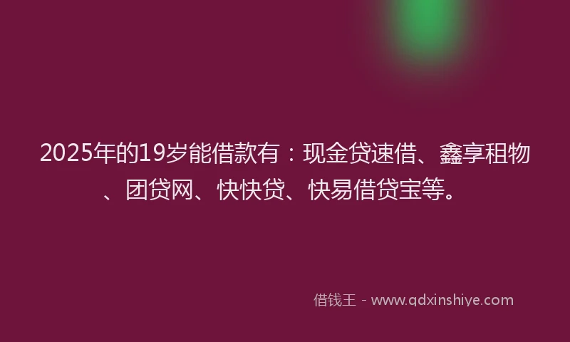 2025年的19岁能借款有：现金贷速借、鑫享租物、团贷网、快快贷、快易借贷宝等。