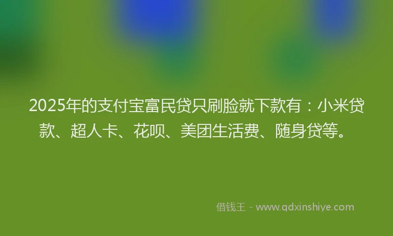 2025年的支付宝富民贷只刷脸就下款有：小米贷款、超人卡、花呗、美团生活费、随身贷等。