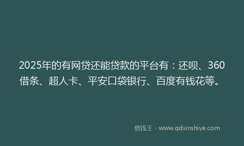 2025年的有网贷还能贷款的平台有：还呗、360借条、超人卡、平安口袋银行、百度有钱花等。