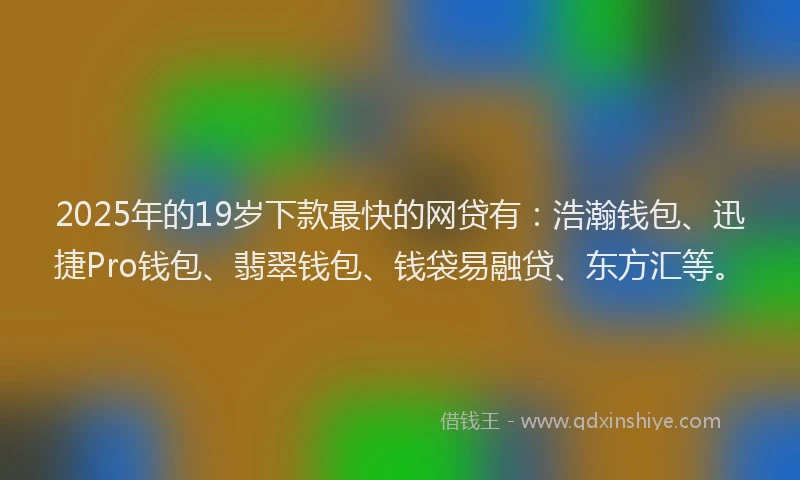 2025年的19岁下款最快的网贷有：浩瀚钱包、迅捷Pro钱包、翡翠钱包、钱袋易融贷、东方汇等。