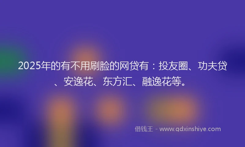 2025年的有不用刷脸的网贷有：投友圈、功夫贷、安逸花、东方汇、融逸花等。