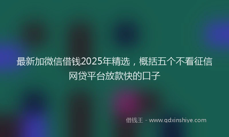 最新加微信借钱2025年精选，概括五个不看征信网贷平台放款快的口子