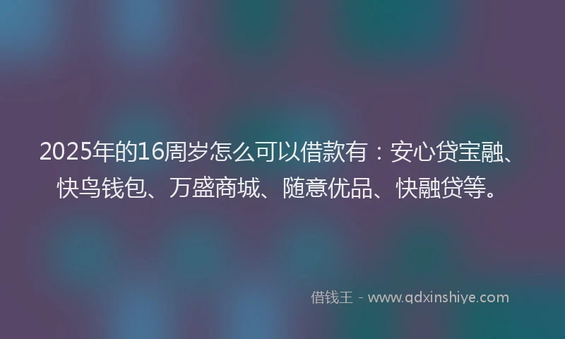 2025年的16周岁怎么可以借款有：安心贷宝融、快鸟钱包、万盛商城、随意优品、快融贷等。