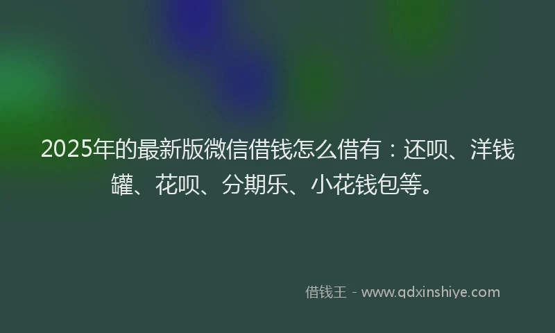 2025年的最新版微信借钱怎么借有：还呗、洋钱罐、花呗、分期乐、小花钱包等。