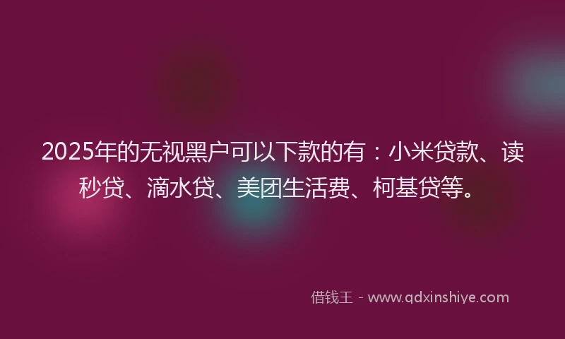 2025年的无视黑户可以下款的有：小米贷款、读秒贷、滴水贷、美团生活费、柯基贷等。