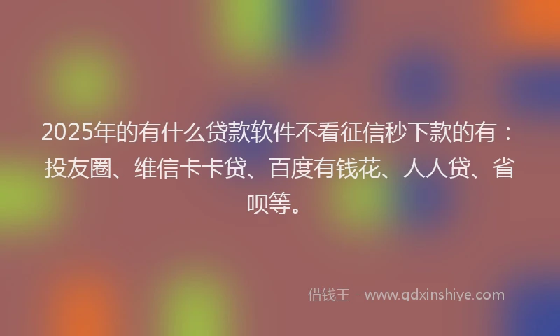 2025年的有什么贷款软件不看征信秒下款的有：投友圈、维信卡卡贷、百度有钱花、人人贷、省呗等。