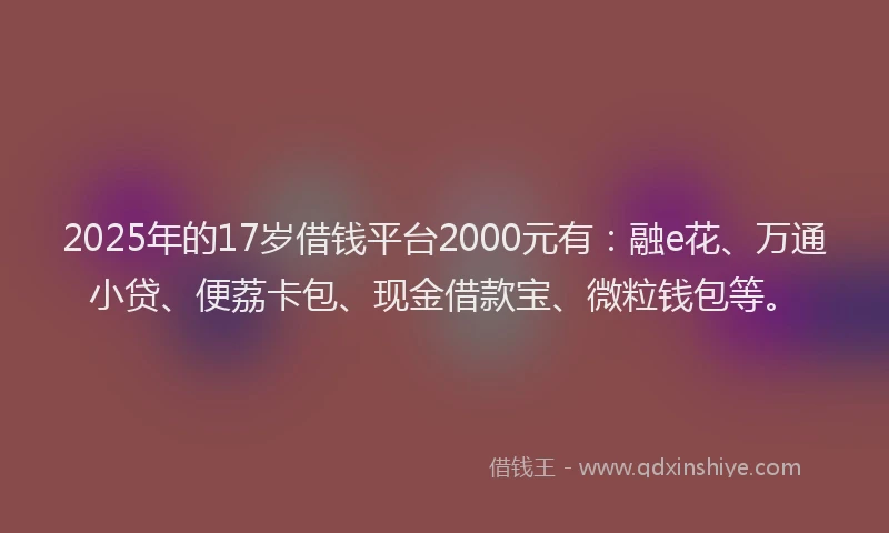 2025年的17岁借钱平台2000元有:融e花、万通小贷、便荔卡包、现金借款宝、微粒钱包等。