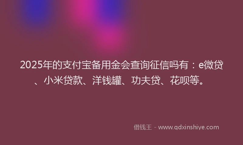 2025年的支付宝备用金会查询征信吗有：e微贷、小米贷款、洋钱罐、功夫贷、花呗等。