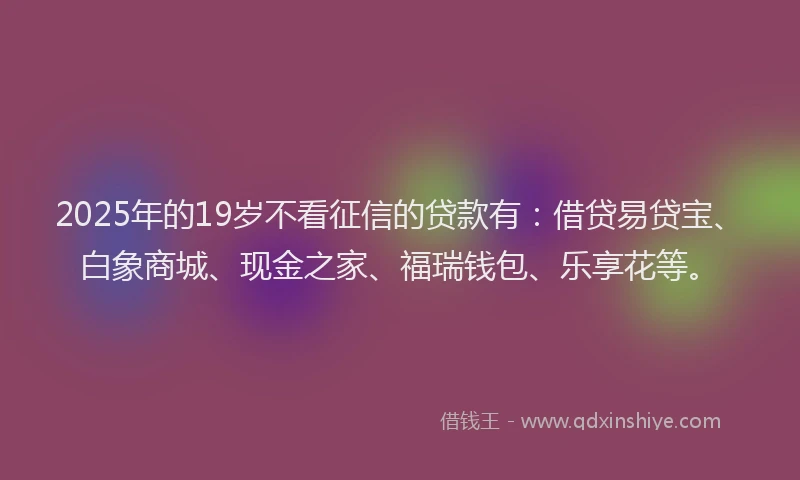 2025年的19岁不看征信的贷款有：借贷易贷宝、白象商城、现金之家、福瑞钱包、乐享花等。
