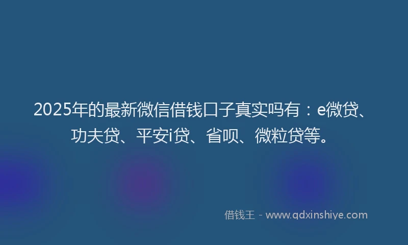 2025年的最新微信借钱口子真实吗有：e微贷、功夫贷、平安i贷、省呗、微粒贷等。