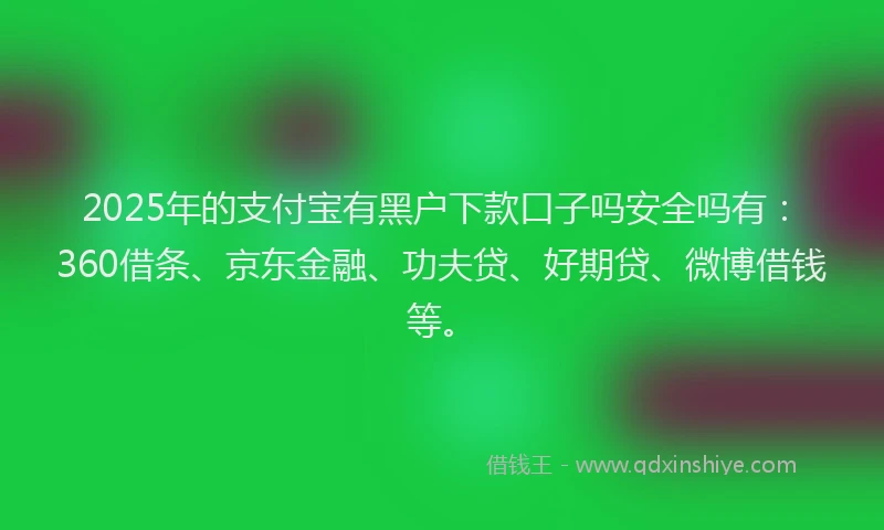 2025年的支付宝有黑户下款口子吗安全吗有：360借条、京东金融、功夫贷、好期贷、微博借钱等。