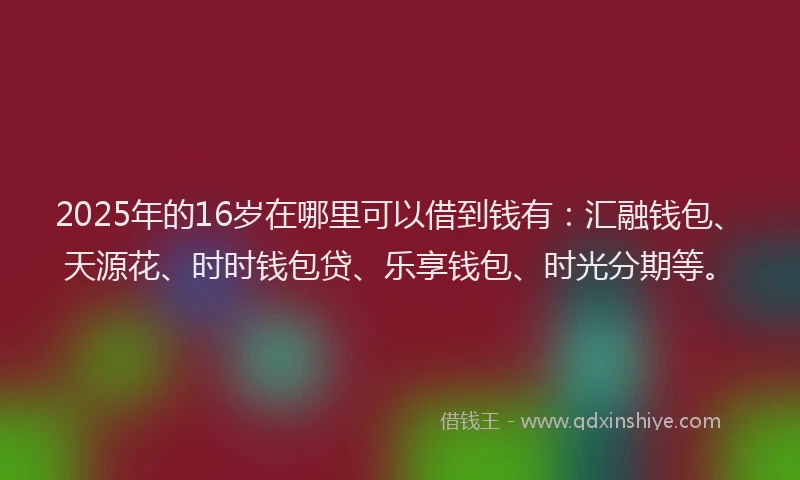 2025年的16岁在哪里可以借到钱有：汇融钱包、天源花、时时钱包贷、乐享钱包、时光分期等。