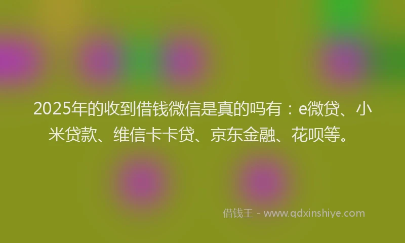 2025年的收到借钱微信是真的吗有：e微贷、小米贷款、维信卡卡贷、京东金融、花呗等。